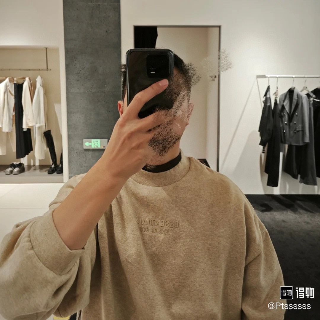 ESS Letter Fog Loose Fleece-lined Crew Neck Pullover Sweatshirt American Fashion Brand Men