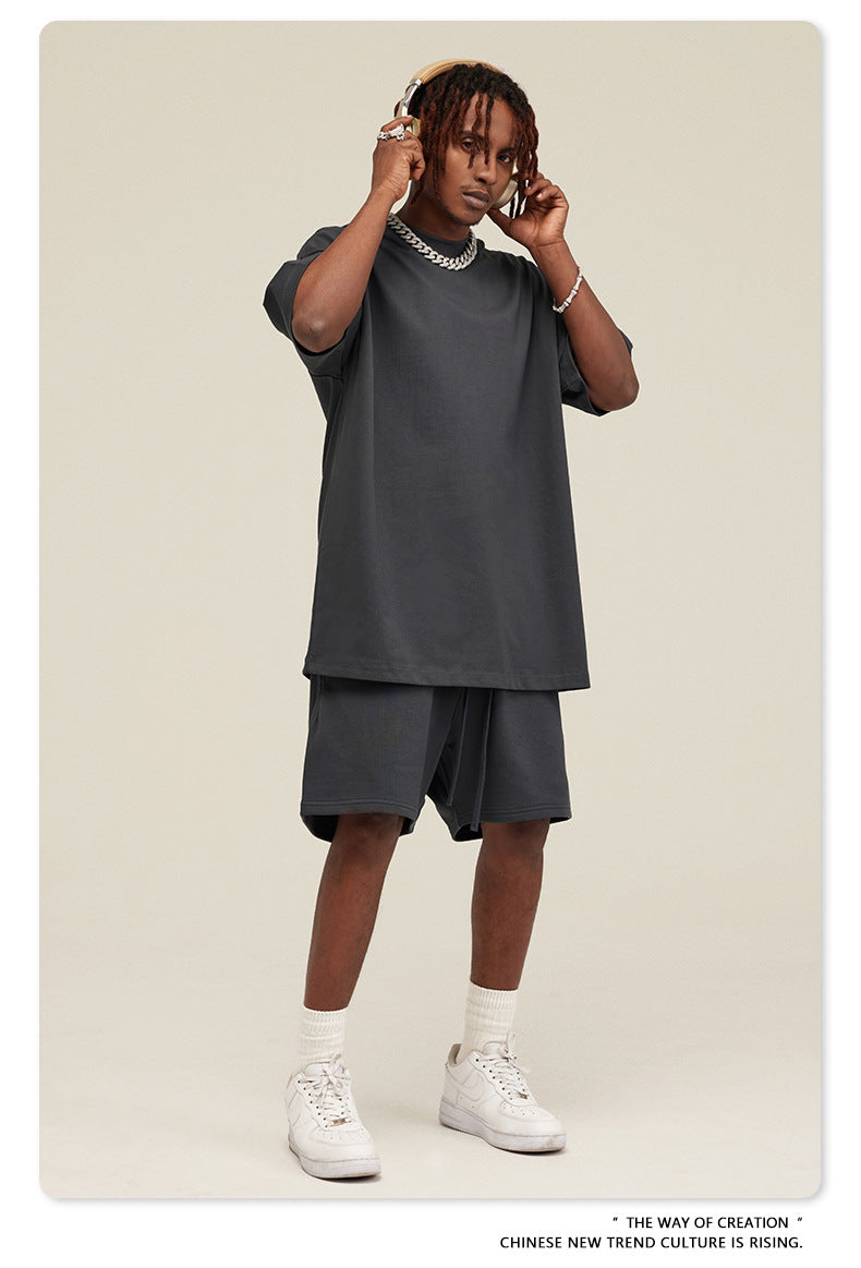 Be Men's 2024 Spring and Summer 305G Heavy T-shirt Men's American Cotton Fashion Brand Solid Color Short Sleeve Teen T-shirt