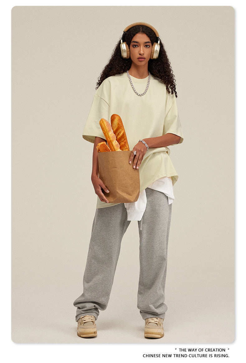 Be Men's 2024 Bashi Cotton T-shirt Heavy Loose Teen Short-Sleeved Men's T Summer Fashion Brand Short Sleeve T-shirt Men's