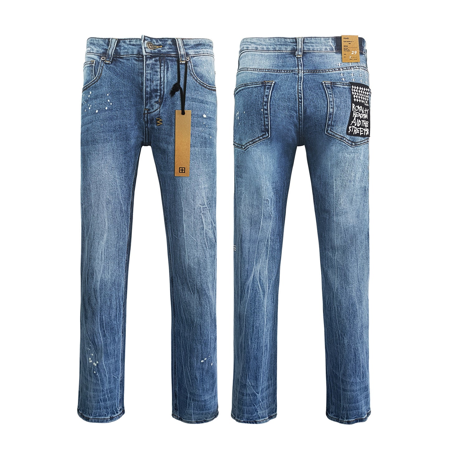 KSB Jeans Straight Ripped Stretch American High Street Casual Men's Jeans